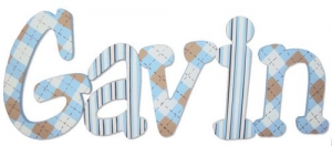 Argyle Blue Cocoa Hand Painted Wall Letters