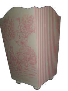 Painted Wood Trashcan - Toile and Stripes