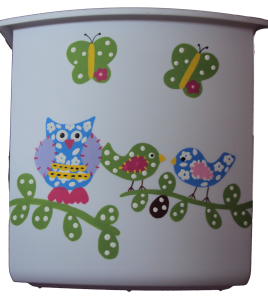 Painted Plastic Trashcan - Hayley Owls
