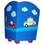Painted Wood Trashcan - Cars